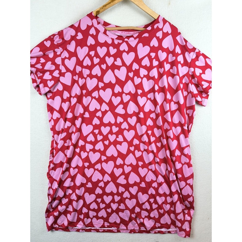 JOYSPUN Sleepshirt Womens 2X-3X Red Heart Print Short Sleeve Jersey Nightgown
